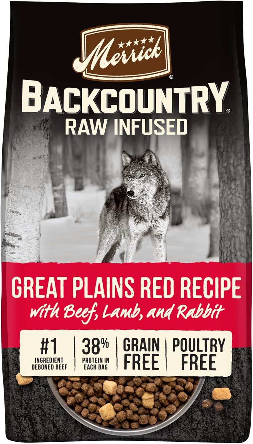 Merrick Backcountry Raw Infused Grain Free Dog Food, Great Plains Red Recipe, Freeze Dried Dog Food - 10 lb. Bag