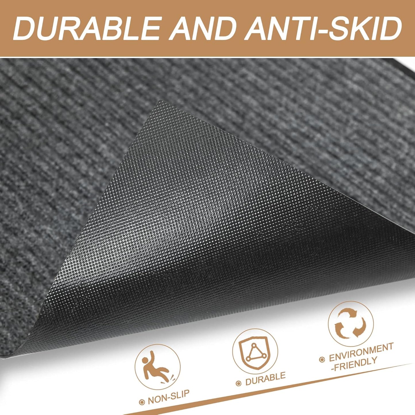 Durable Front Door Mat, Heavy Duty Indoor Outdoor Doormat, 48” x 36” Low Profile Outdoor Mats for Home Entrance, Stain and Fade Resistant Shoe Scraper Mat, Ideal for High Traffic Area