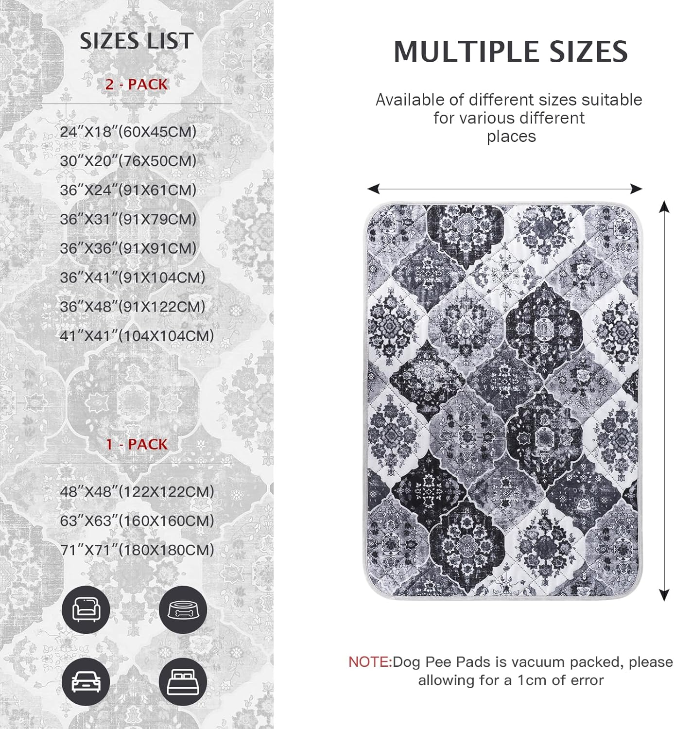 IEUUMLER Washable Pee Pads for Dogs, 2 Pack Reusable Pee Pads for Dogs Non-Slip Grip, Super Absorbent Waterproof Puppy Pads for Potty Training, Playpen, Crate, Whelping Box EU011 Black Grey, 48x48