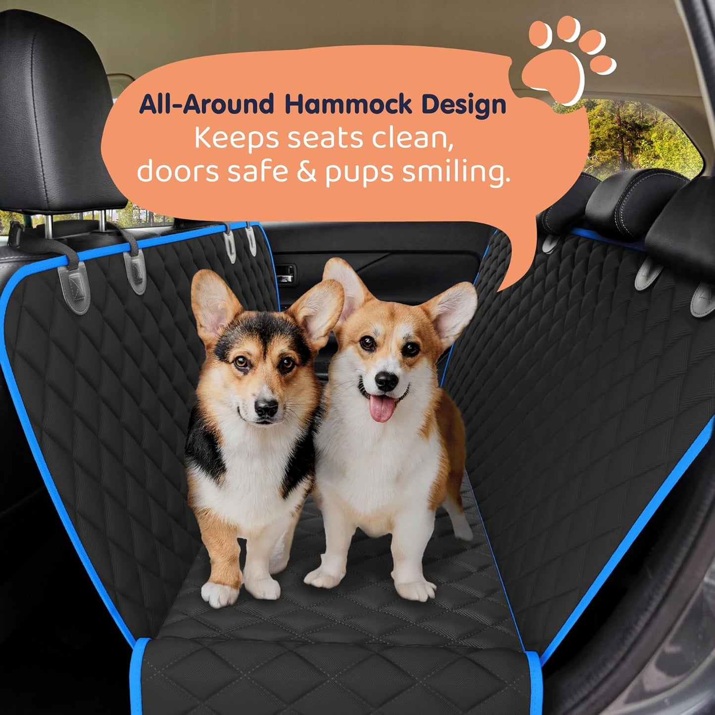 Dog Car Seat Cover for Back Seat, Waterproof Hammock for Car, SUV & Truck, Non-Slip Backseat Cover for Dogs, Heavy-Duty Dog Hammock Style Seat Protector Pets, Easy to Install & Clean