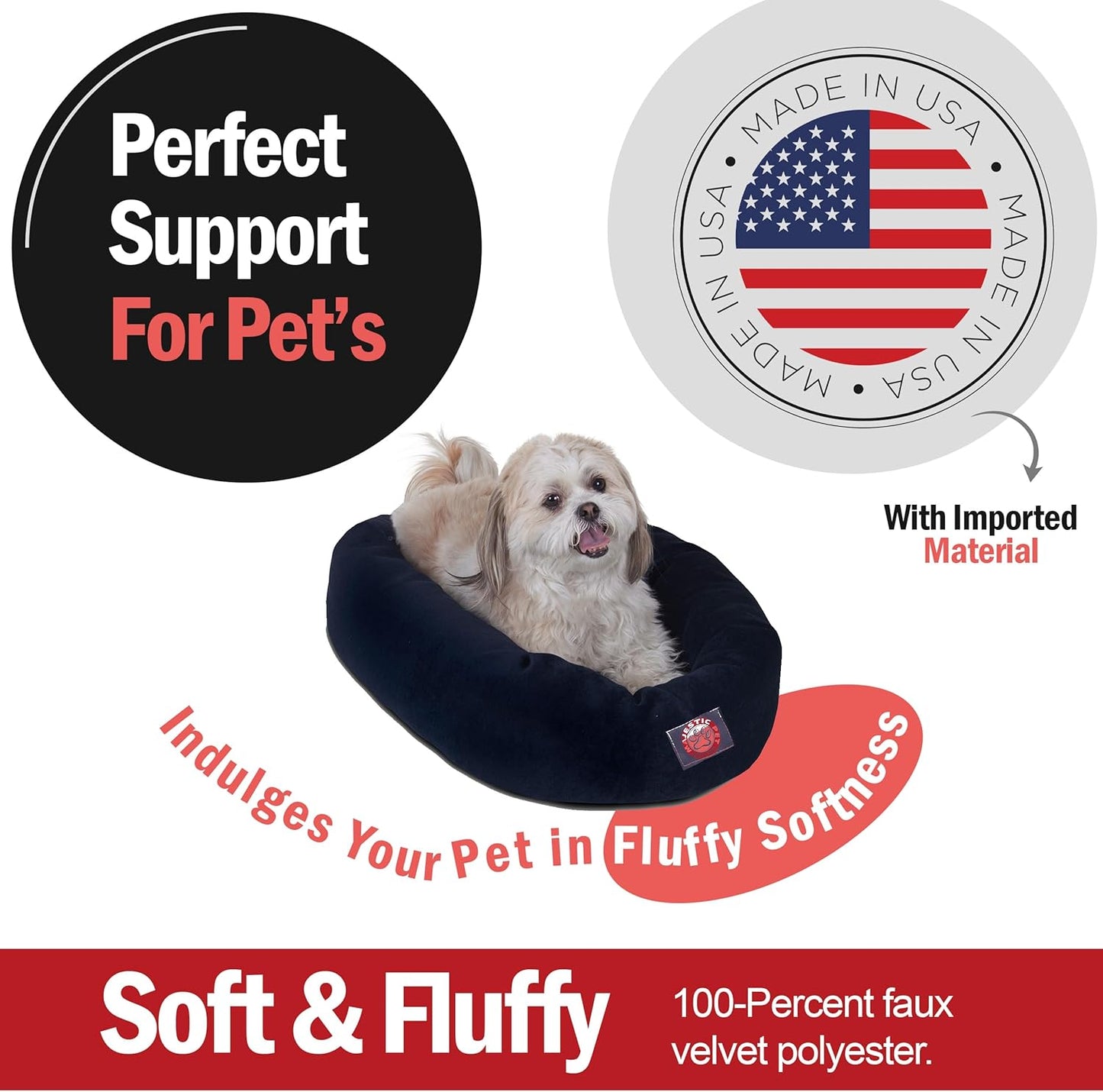 Majestic Pet 24 Inch Micro Velvet Calming Dog Bed Washable 24x19x7 (inch) – Cozy Soft Round Donut Dog Bed with Spine for Head Support - Pet Bed Small – Navy (2025)