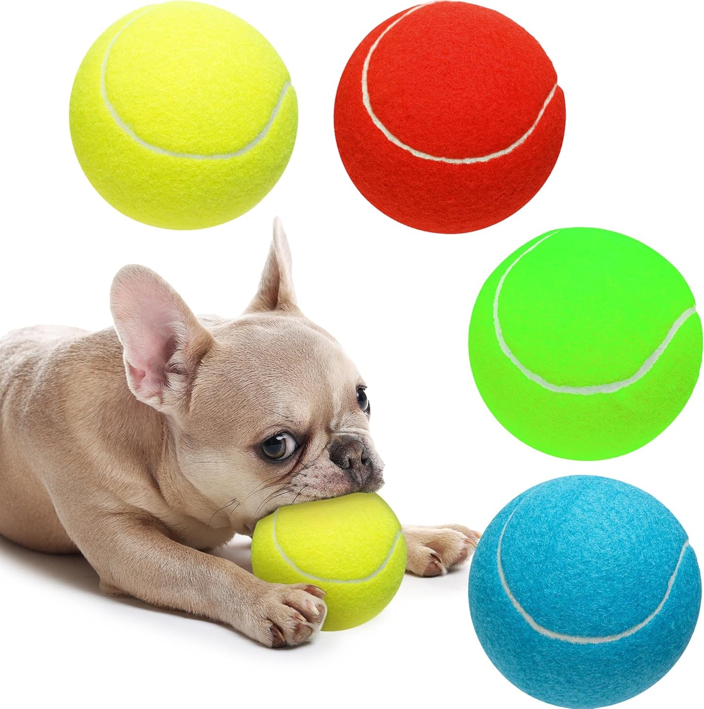Large Dog Tennis Balls, 4 inch Interactive Big Dog Toy Ball for Small Medium Large Dogs, 4-Pack Dog Toys for Outdoor/Indoor Sports, Fetch, Training & Play