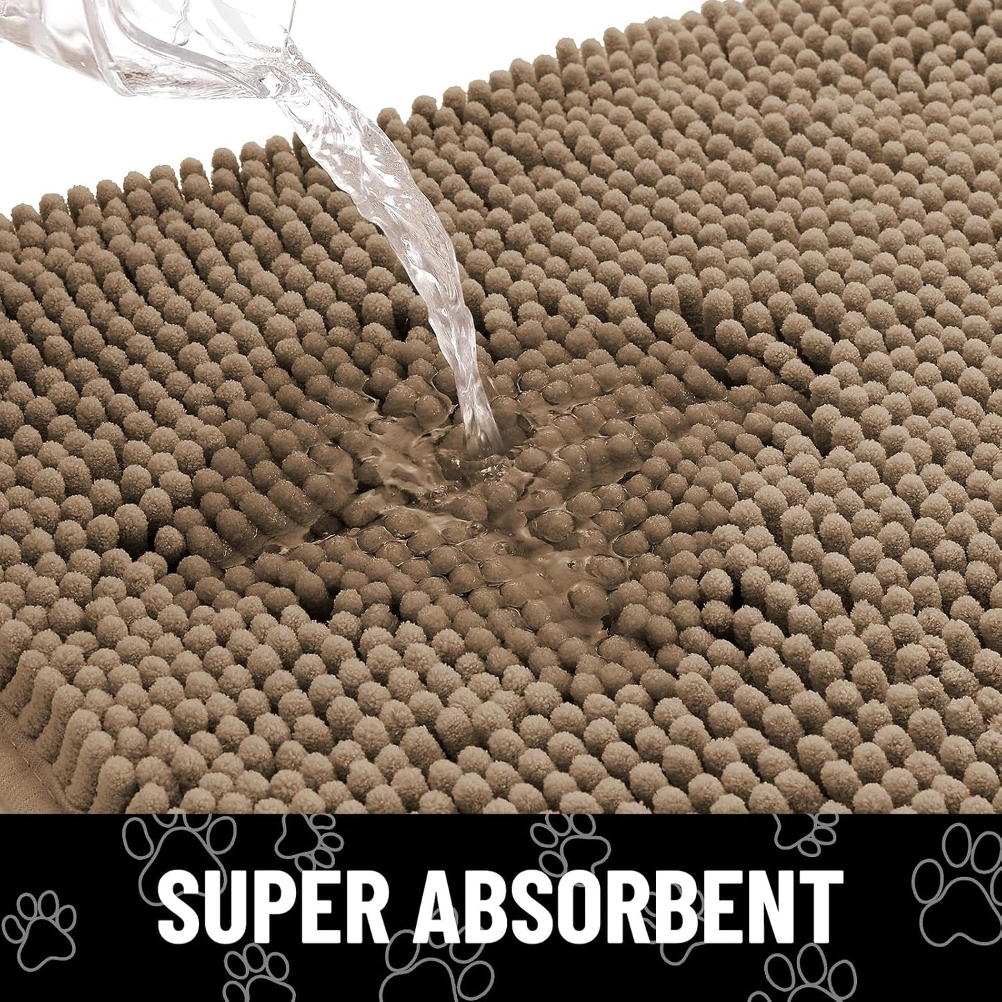 Smiry Dog Door Mat for Muddy Paws, Absorbent Dirt Trapper Non Slip Quick Dry Washable Chenille Mat for Mud Dogs, Entry Rug for Indoor and Outdoor (47x32 Inches, Camel)