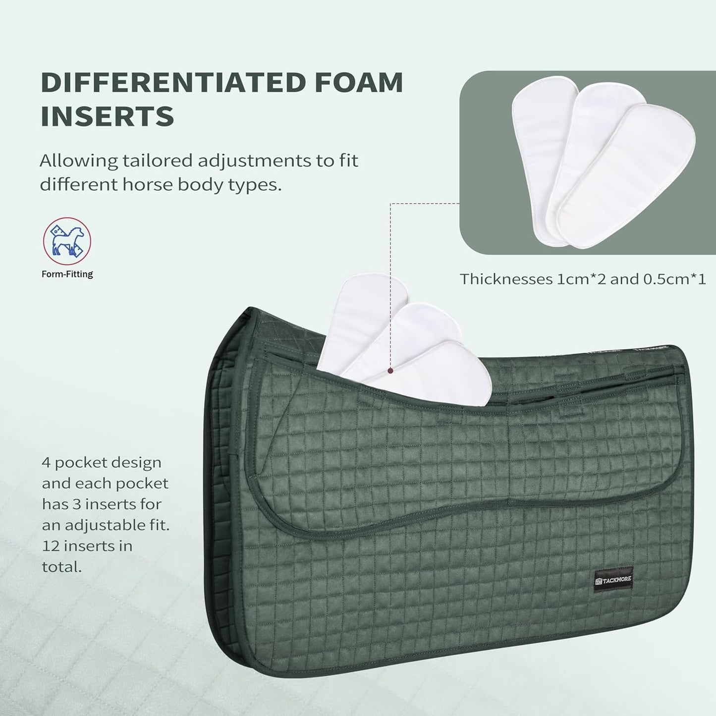 Tackmore Western Saddle Pad Adjustable with Side Pockets and Foam Inserts Shock-Absorbing Riding Pad