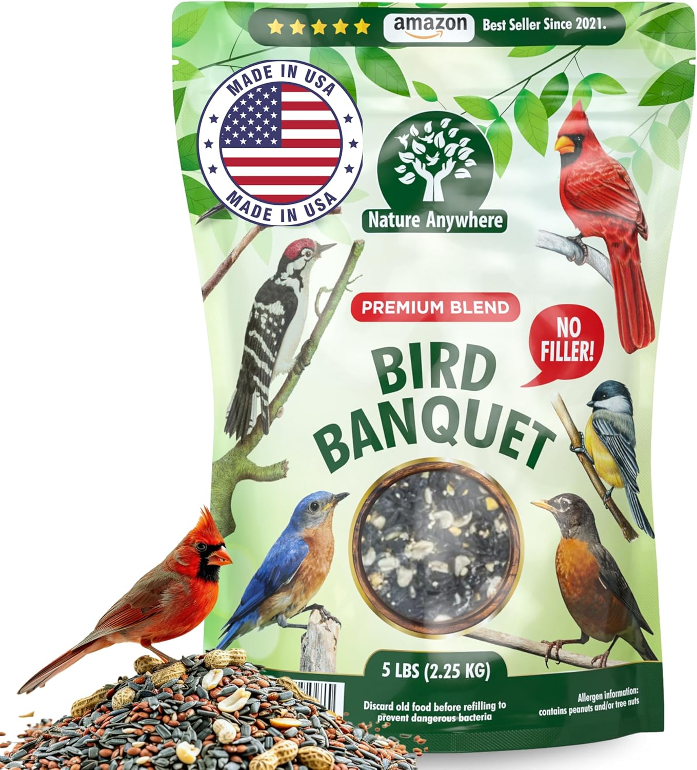 Nature Anywhere Wild Bird Seed for Outside Feeders - No Fillers - Made in USA - Outdoor Bird Food
