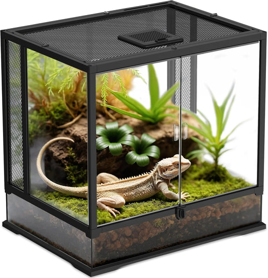 24’’18’’24’’ Reptile Terrarium with Full View Tempered Glass, 43 Gallon Reptile Habitat Comes with Feeding Port and Mesh Top Vent, Suitable for Most Reptiles Such as Chameleon, Lizard and Snake