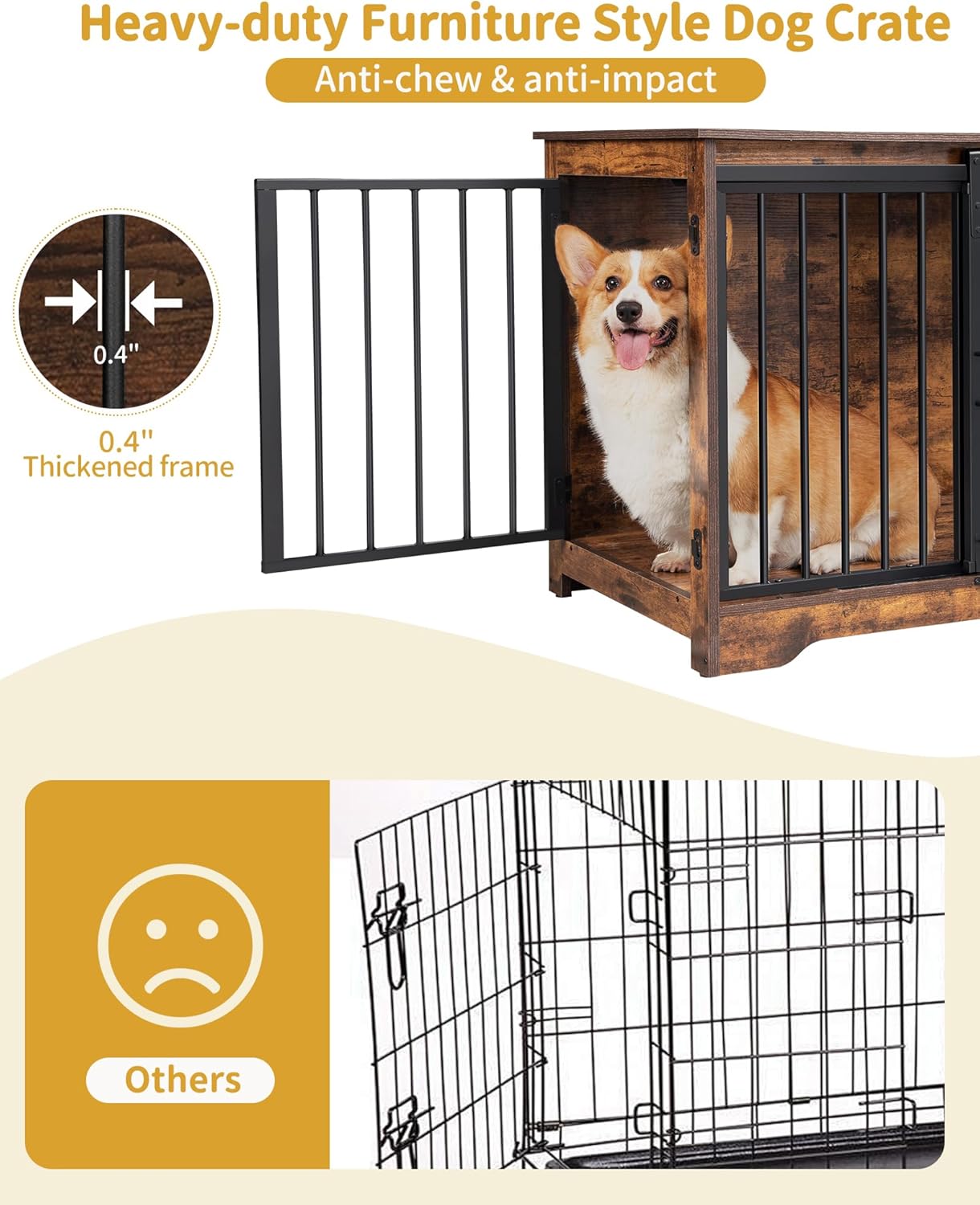 31.9" Dog Crate Furniture with Barn Door, Heavy Duty Dog Kennel Indoor with 2 Doors, Wooden Pet Cage End Table for Small Medium Dogs up to 44 lb, Anti-Chew Anti-Escape, Rustic Brown DFC83601B