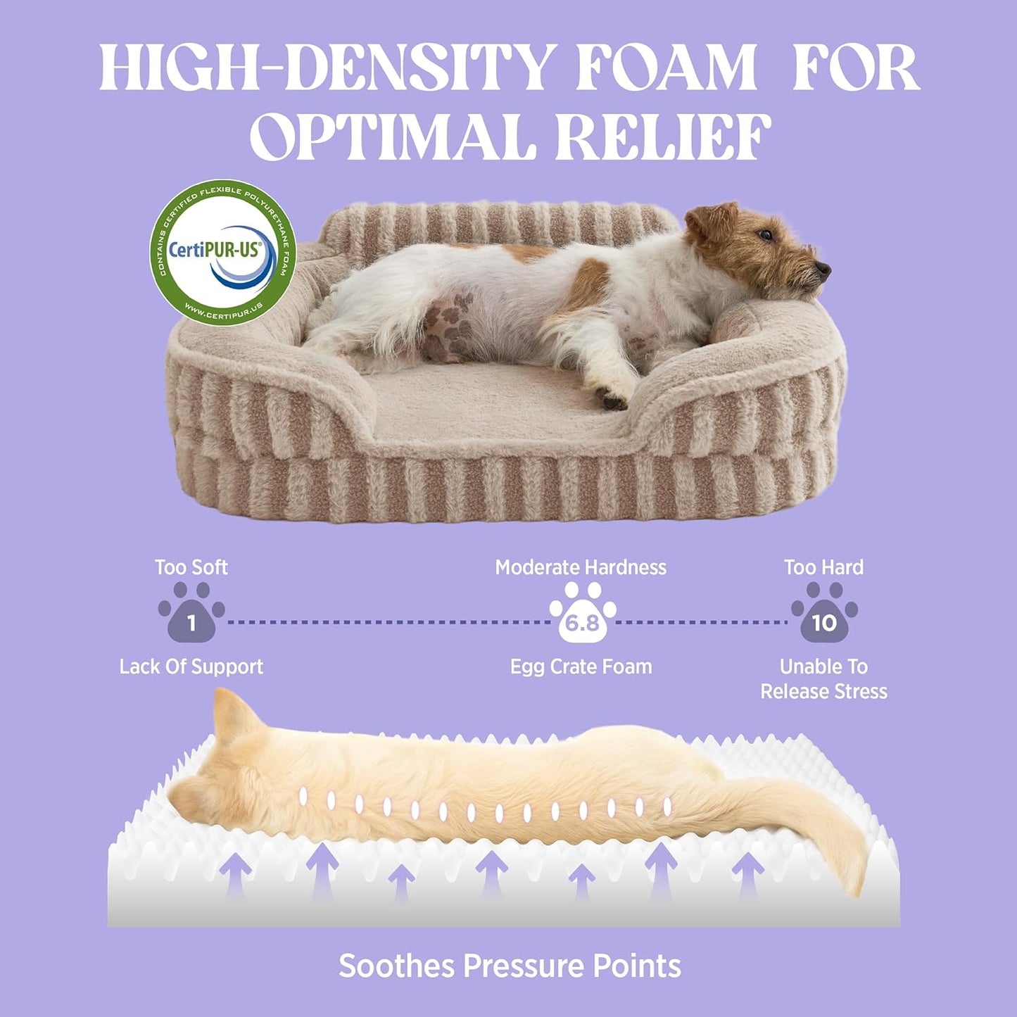 LE SURE Cute L-Plus Dog Beds, Orthopedic Waterproof Large Pet Bed with Sides, Non-Slip Bottom and Egg-Crate Foam Dog Couch Sofa with Washable Removable Cover, Hazel