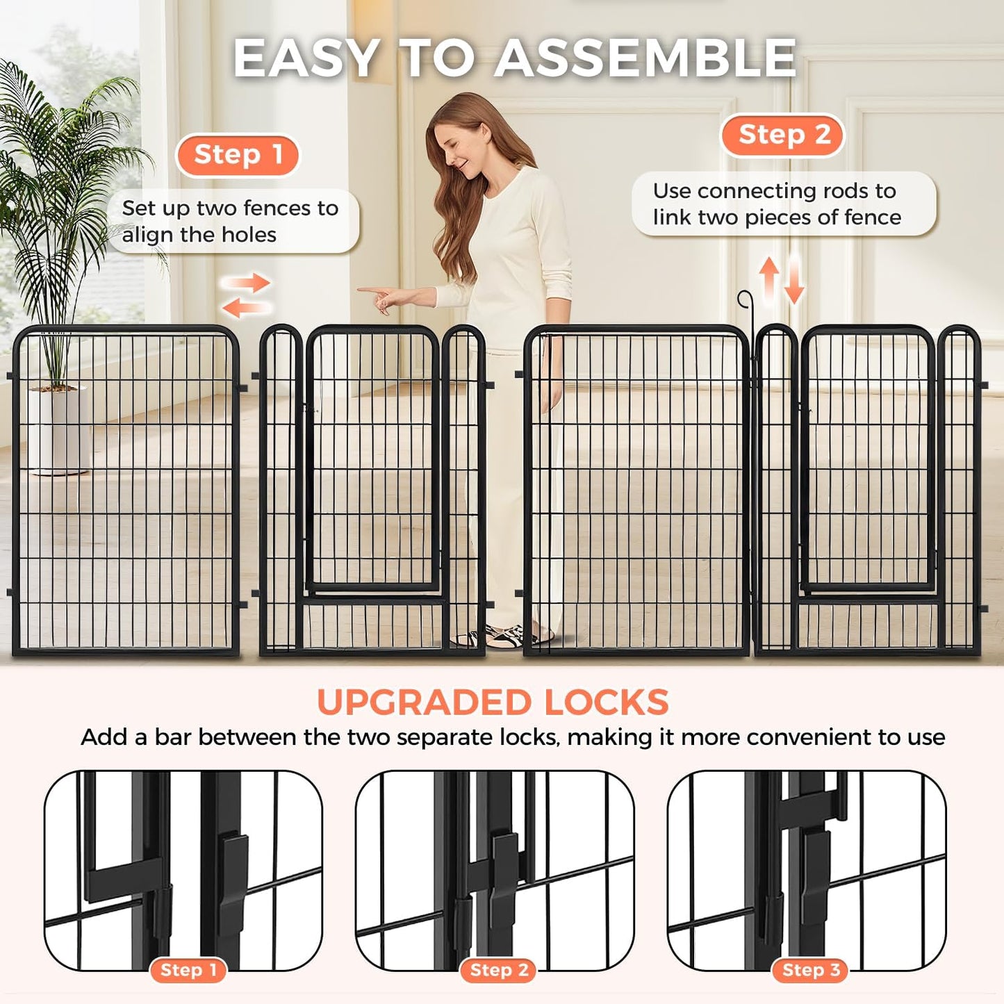 40 Inch Dog Playpen - 16 Panels Metal Pet Exercise Pen for Medium-Large Dogs, Indoor/Outdoor Dog Fence for Yard, Garden, Camping & RV Travel