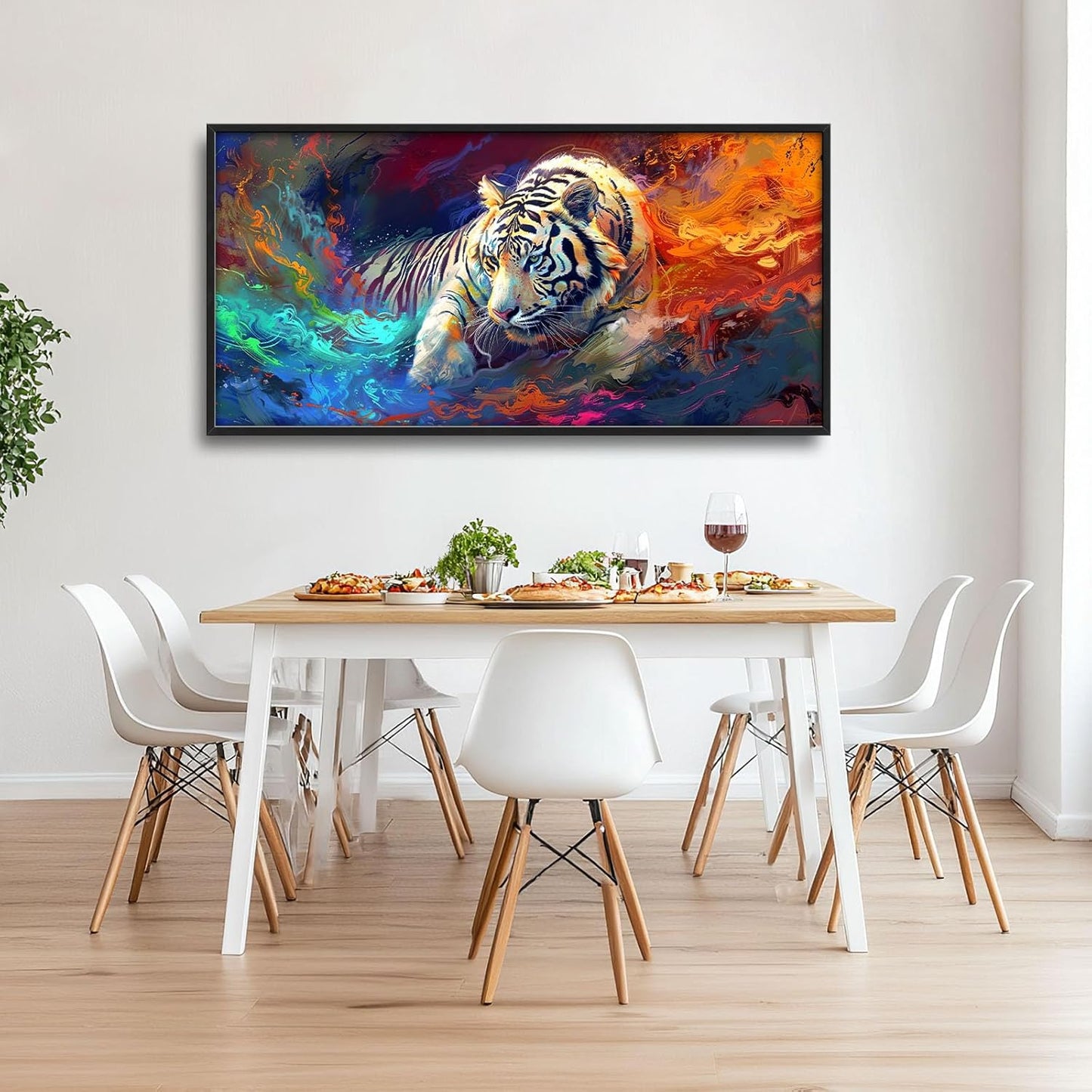 Quorin White Tiger Large Wall Art Abstract Colorful Tiger Animal Pictures Wall Decor Canvas Print Painting Artwork for Bathroom Living Room Bedroom 60L x 30W