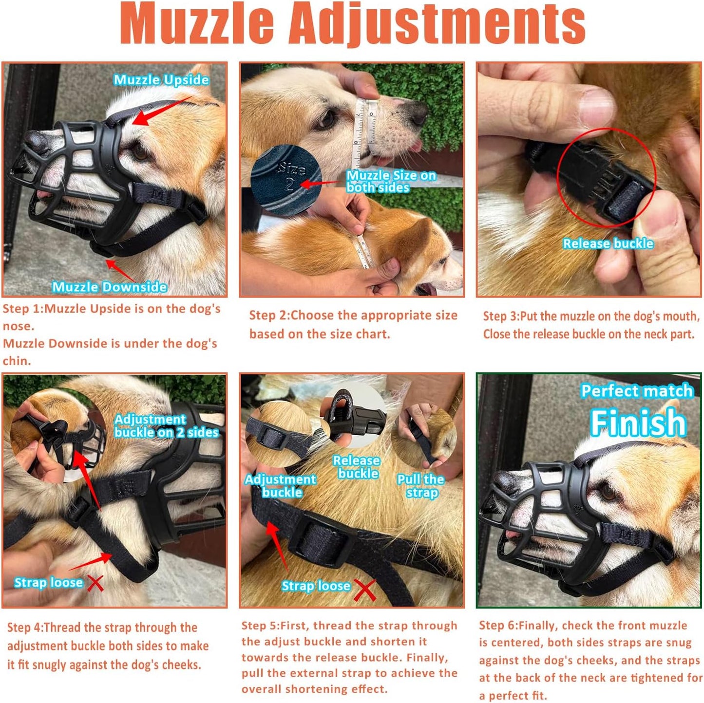 Dog Muzzle – Lightweight Breathable Basket Muzzle, Anti-Biting & Chewing, Adjustable Fit for Small, Medium & Large Dogs(Size 3)