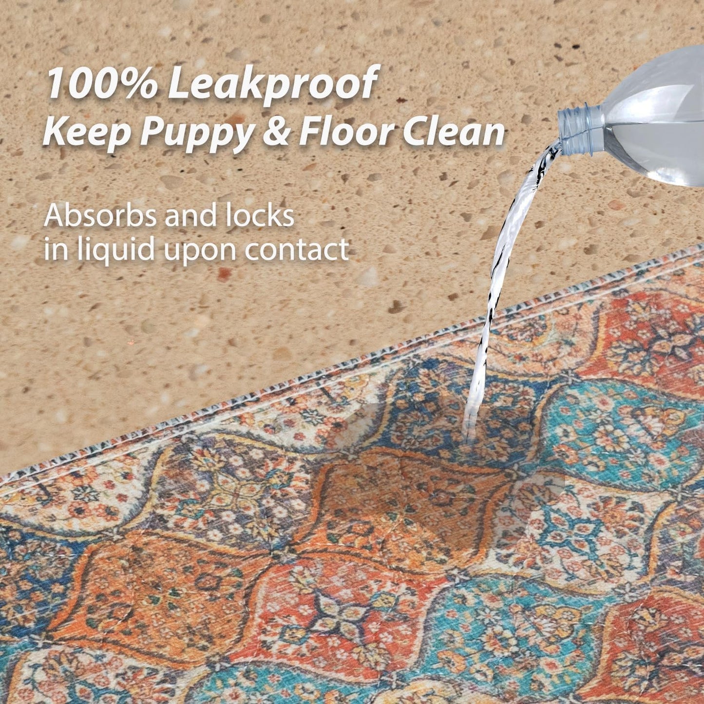 nunubaby 4PACK Washable Pee Pads for Dogs, Stylish, Non-Slip and Leak-Proof Pee Pads. Reusable Potty Pads for Dogs for Crates and Floors.(Cream/Multi, 24" x36")