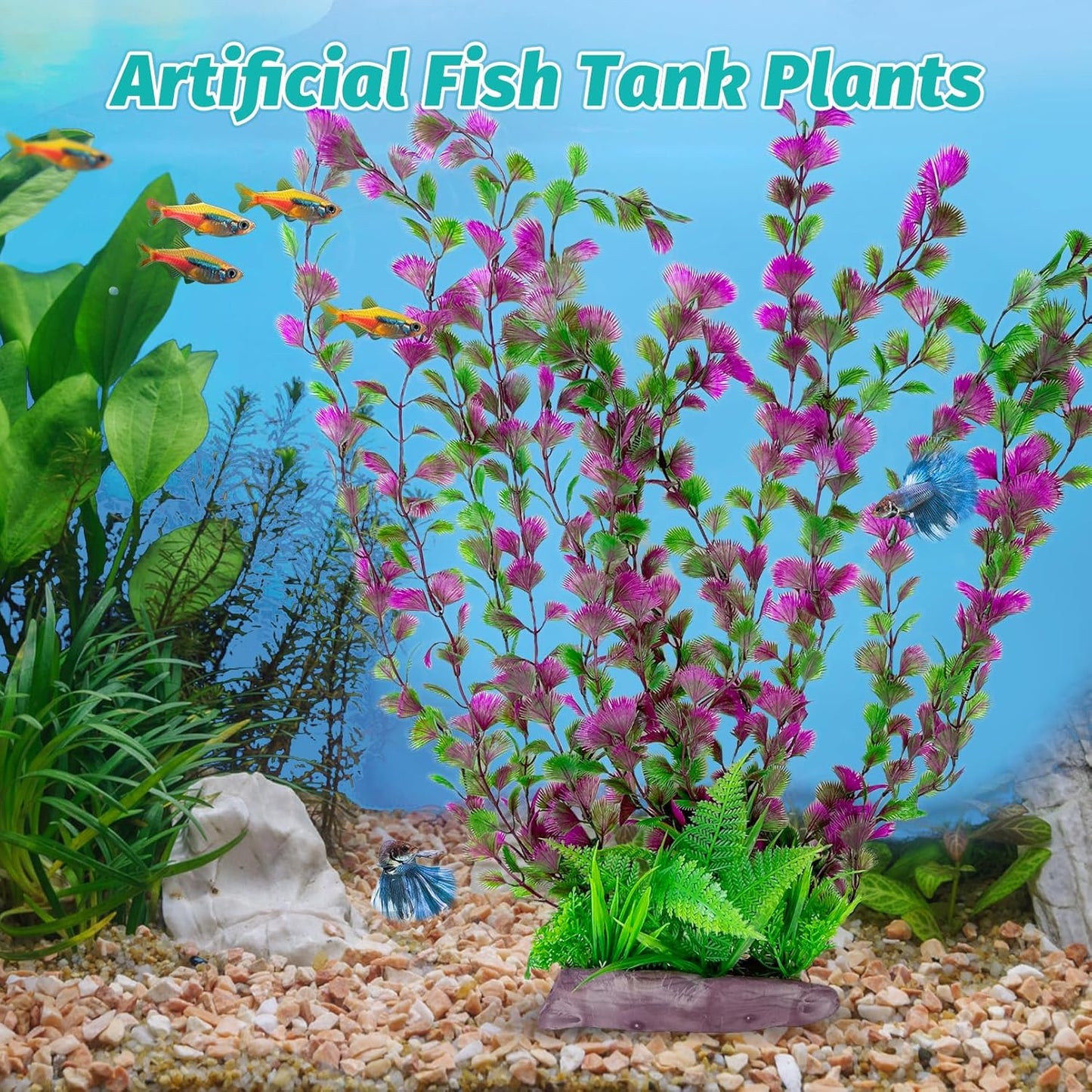 Hamiledyi Aquarium Plastic Plants Aquarium Decor Artificial Fish Tank Plants,Tall Fish Tank Decorations, Extra Large Aquarium Plant 20.4-inch Tall,1PCS