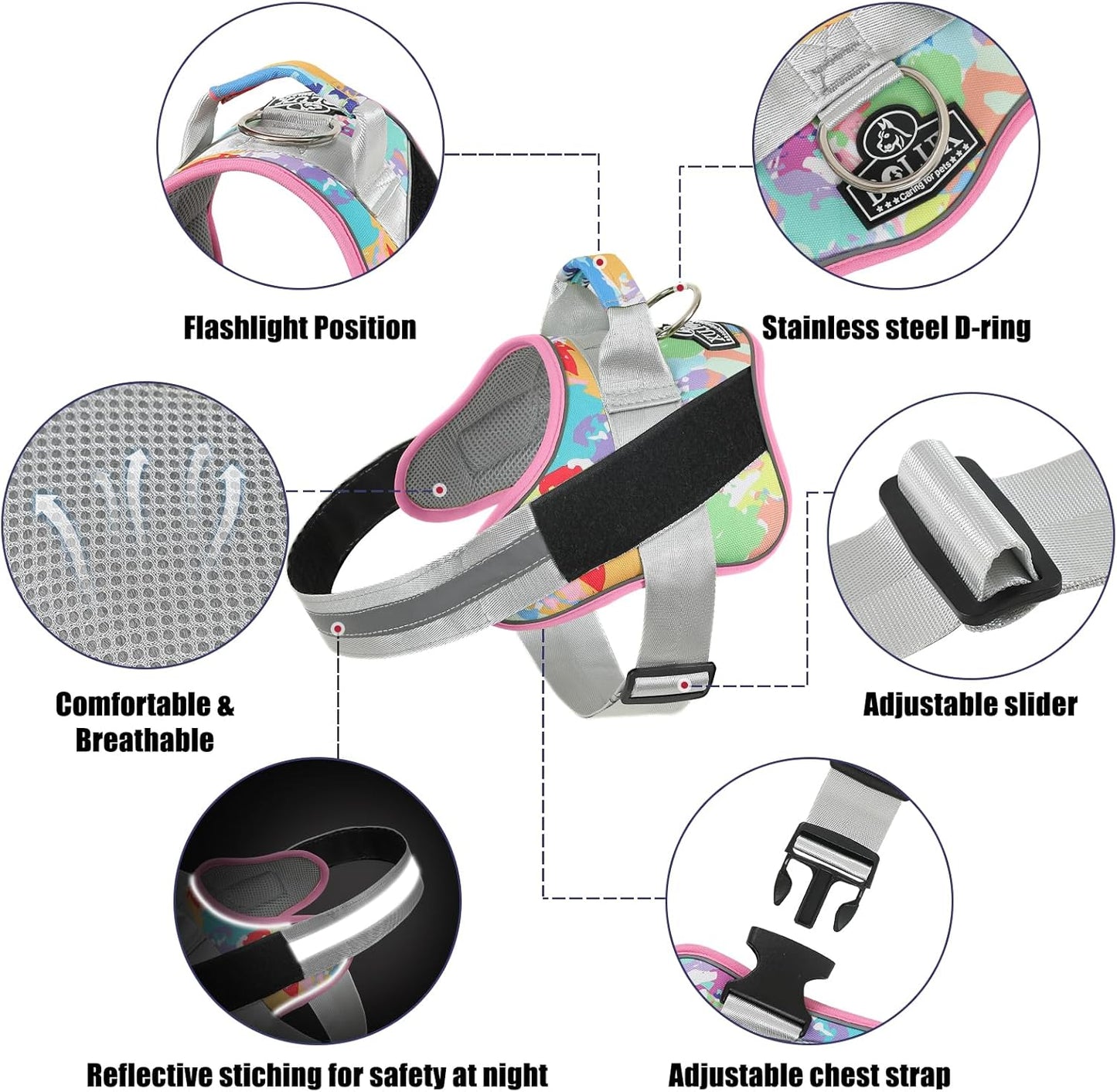 Bolux Dog Harness, No-Pull Reflective Dog Vest, Breathable Adjustable Pet Harness with Handle for Outdoor Walking - No More Pulling, Tugging or Choking (Medium (Pack of 1), OilPainting)