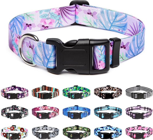 Mercano Adjustable Dog Collar - Special Design Patterns, Soft Nylon Comfortable Durable Pet Collar for Small Medium Large Dogs (XS, Floral Purple)