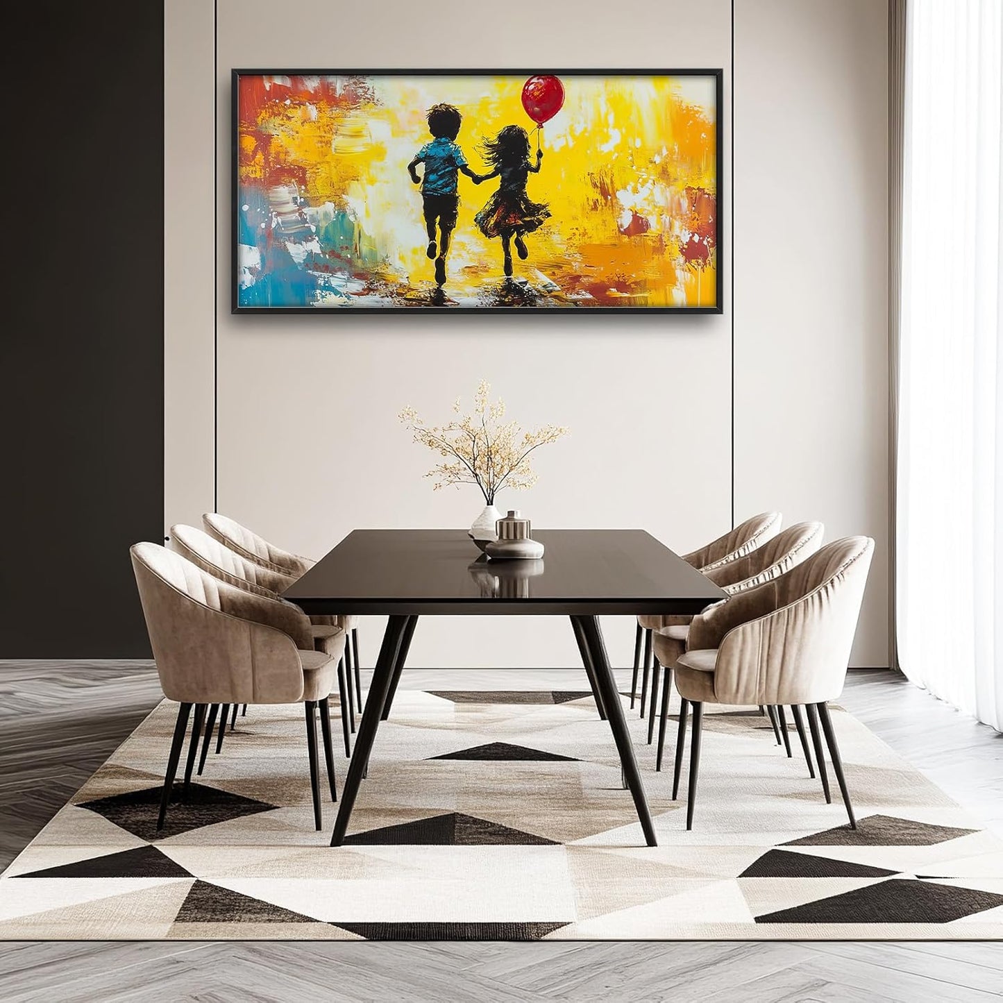 Framed Large Banksy Wall Art for Living Room, Oversized Colorful Graffiti Children Wall Decor, Peaceful Canvas Painting Pictures Modern Artwork Home Decoration for Living Room Bedroom 60"x30"