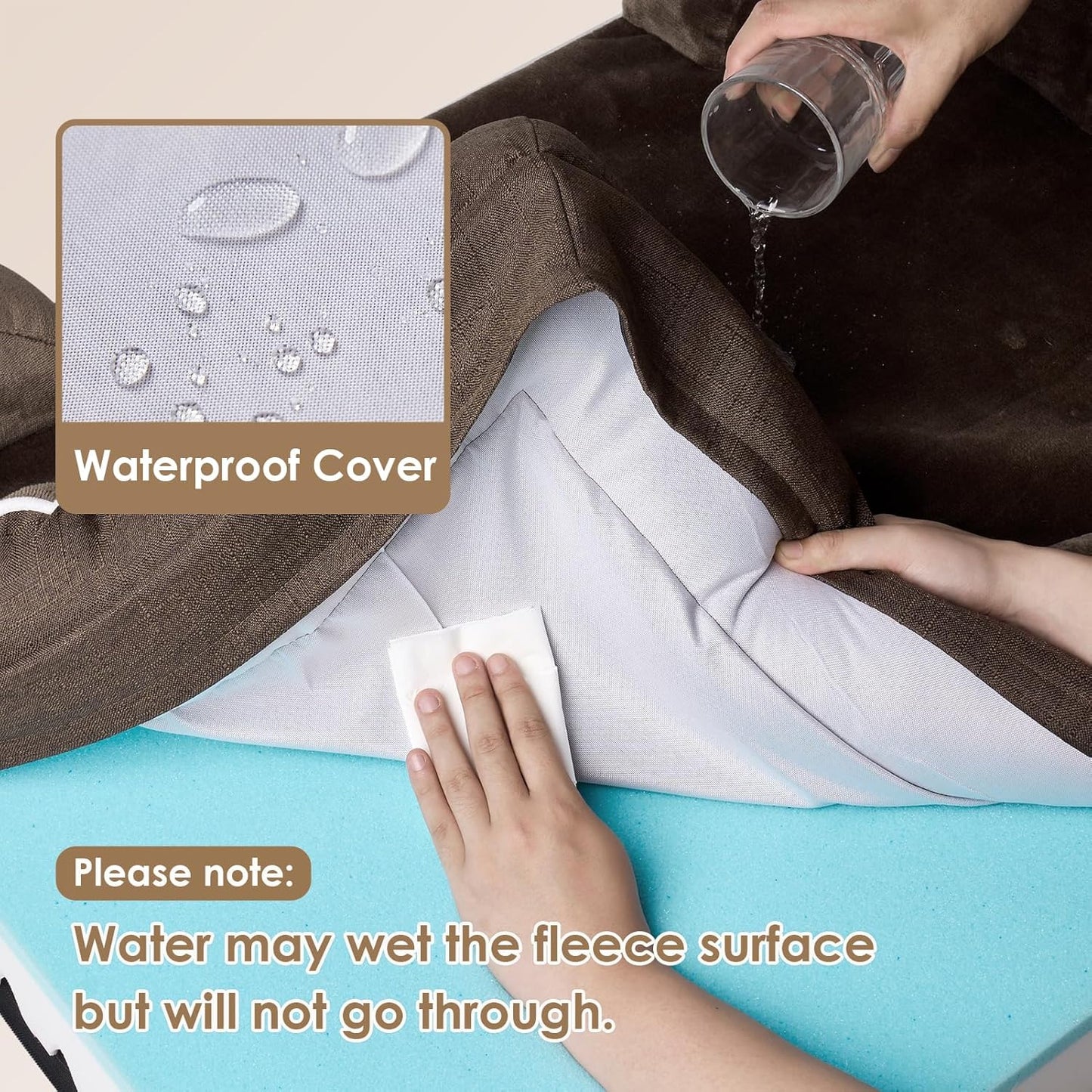 EHEYCIGA Orthopedic Dog Bed for Small Dogs, Waterproof Memory Foam Small Dog Beds with Sides, Non-Slip Bottom and Egg-Crate Foam Medium Pet Couch Bed with Washable Removable Cover, Brown