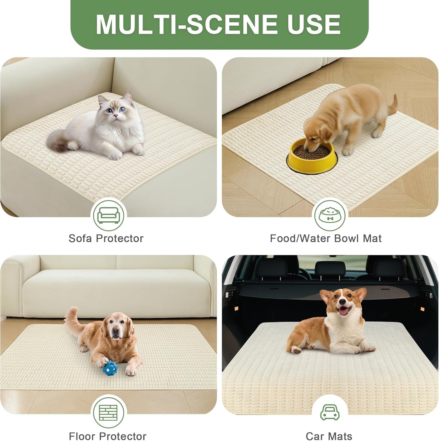 Washable Pee Pads for Dogs, 2 Pack Reusable Puppy Pads Dog Pads, Non-Slip Dog Pee Pads, Leakproof Pet Pee Pads Wee Wee Pads for Dogs. (Cream White, 40"x40"(Pack of 2))