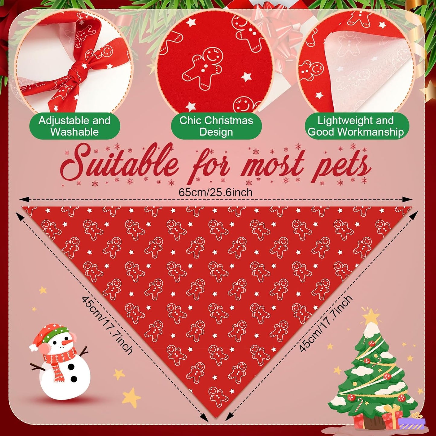 Chunful 100 Pieces Christmas Dog Bandanas Bulk Red and White Xmas Bandanas for Dogs Triangle Scarf Bib Kerchief Set for Small Medium Large Doggie Christmas Costume Decor(25.6 x 17.7 x 17.7)