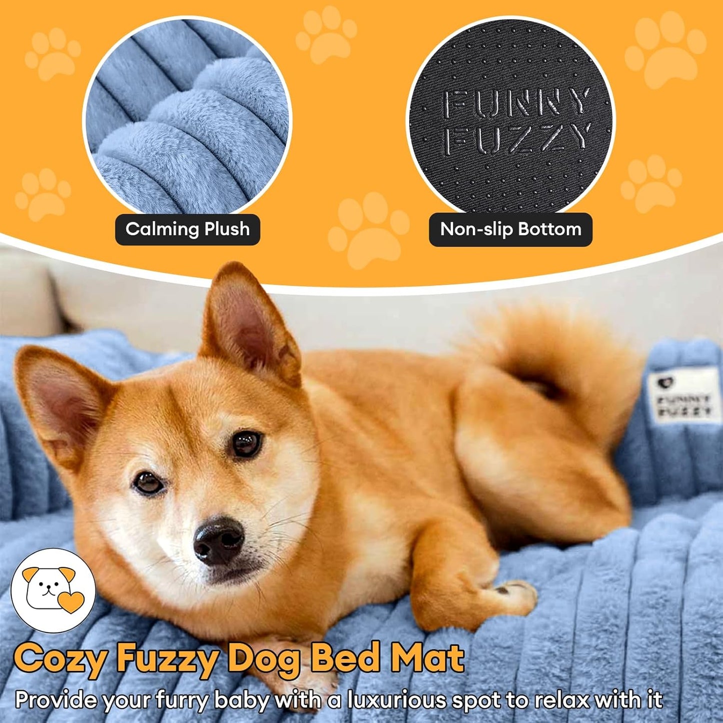 FUNNY FUZZY Pet Couch Cover for Sofa, Calming Dog Bed for Couch, Fluffy Plush Dog Couch Mat for Furniture Protector for Large Medium Small Pets, 47×37 in, Blue