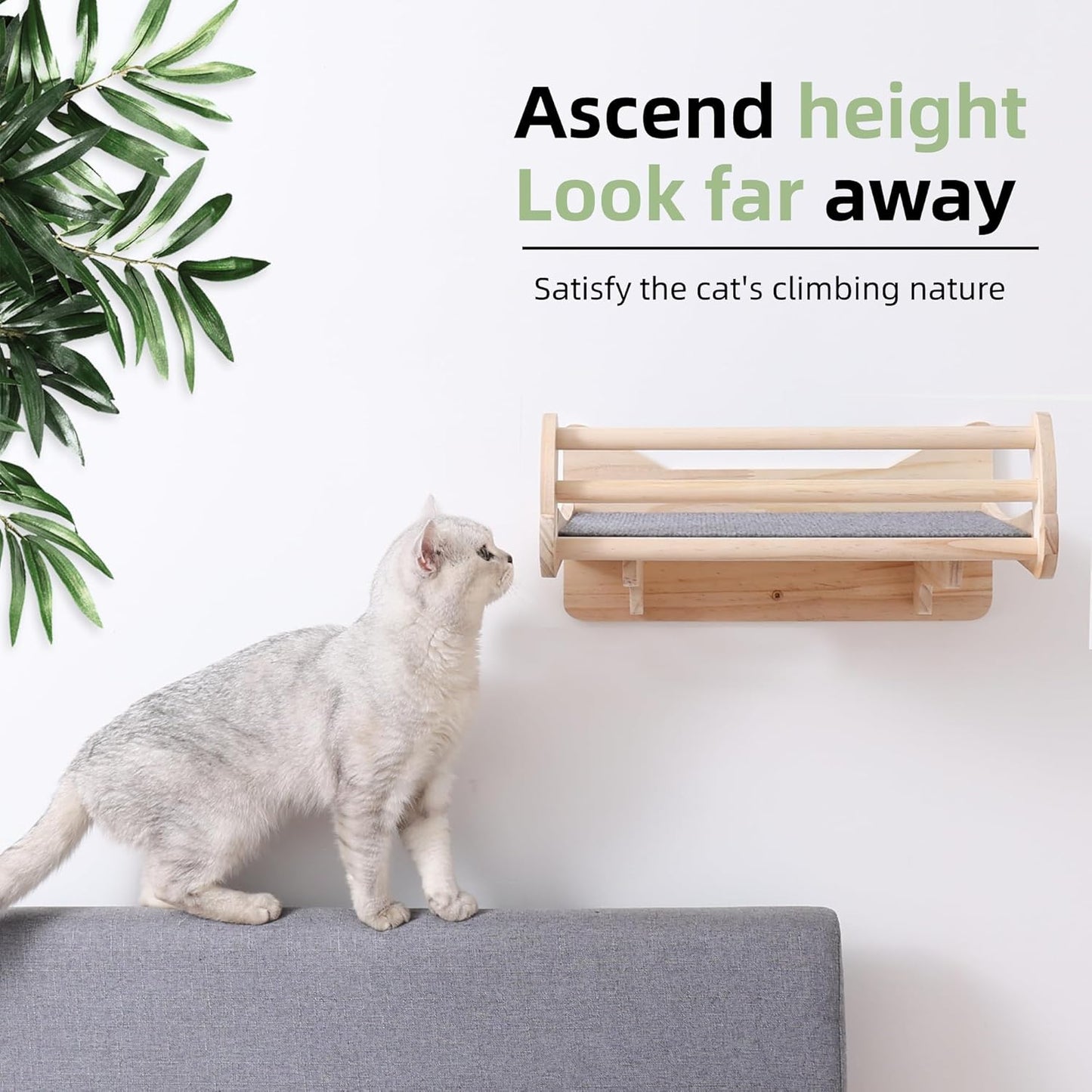 Pine Cat Wall Shelves with Scratch Mat, Wall-Mounted Cat Shelves, Space-Saving Shelf for Cats