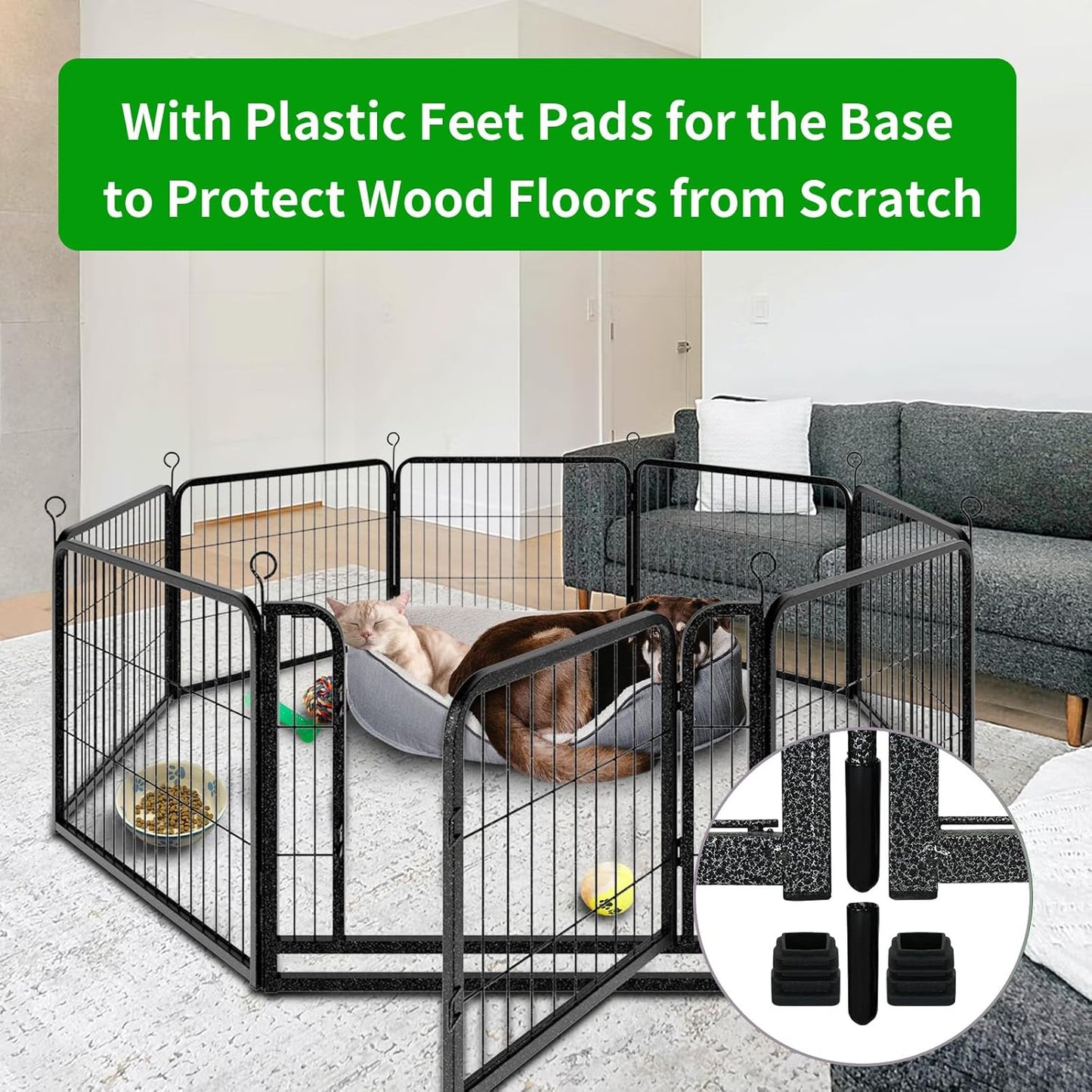 Dog Playpen Outdoor Extra Wide 16 Piece Panels Heavy Duty Dog Fence 24" Height Anti-Rust with Doors Portable for RV Camping Yard, Total 29FT, 68 Sq.ft, Snowy Black