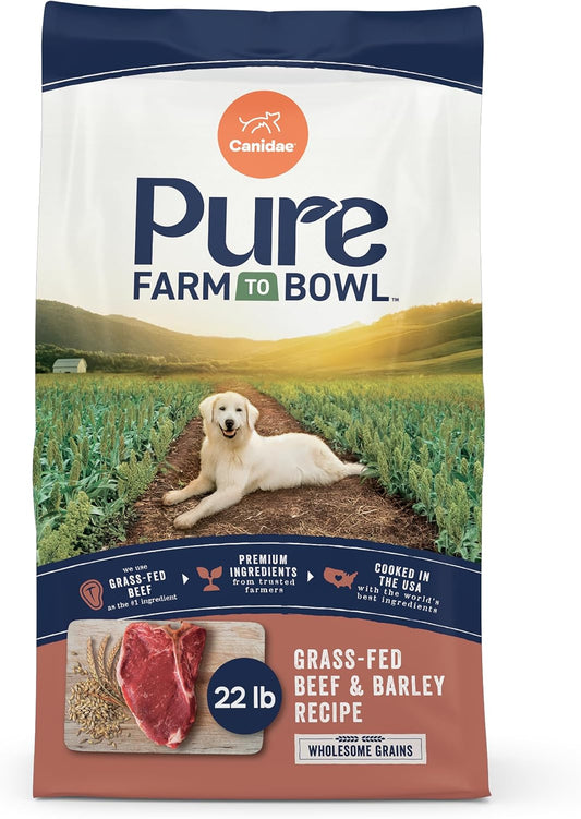 CANIDAE Pure Farm to Bowl Grass-Fed Beef & Barley Dry Dog Food, Adult, 22lb