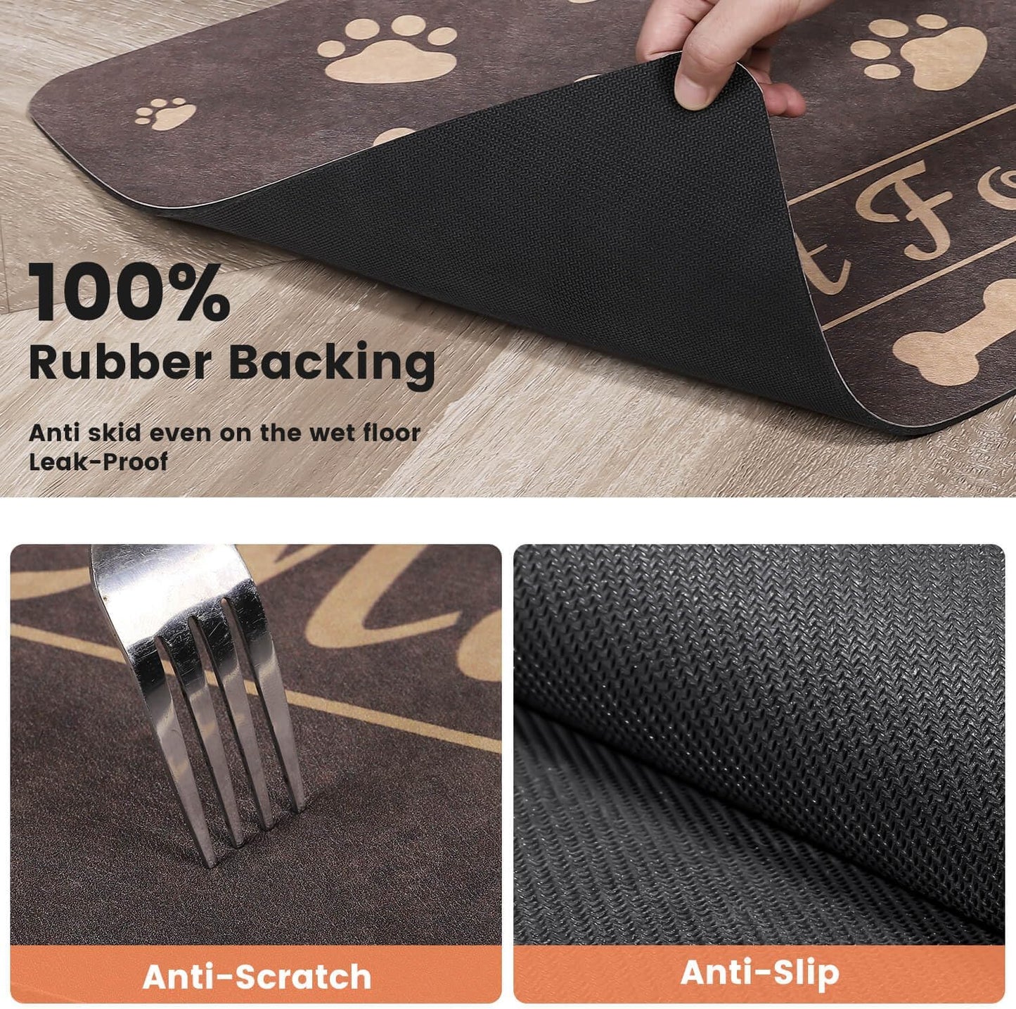 Pet Feeding Mat-Absorbent Pet Placemat for Food and Water Bowl, with Waterproof Rubber Backing, Quick Dry Water Dispenser Mat for Dog and Cat (17"x27", Brown)