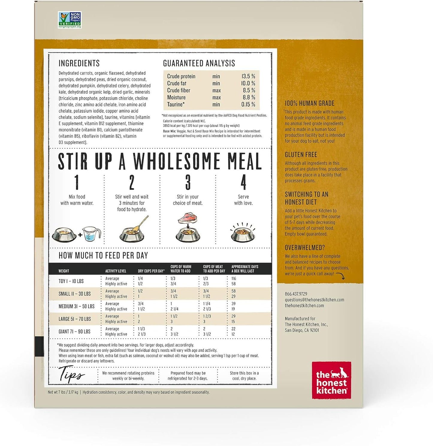 The Honest Kitchen Human Grade Dehydrated Grain Free Veggie, Nut & Seed Base Mix for Dogs - 7 Pound Box (Makes 12 Pounds)