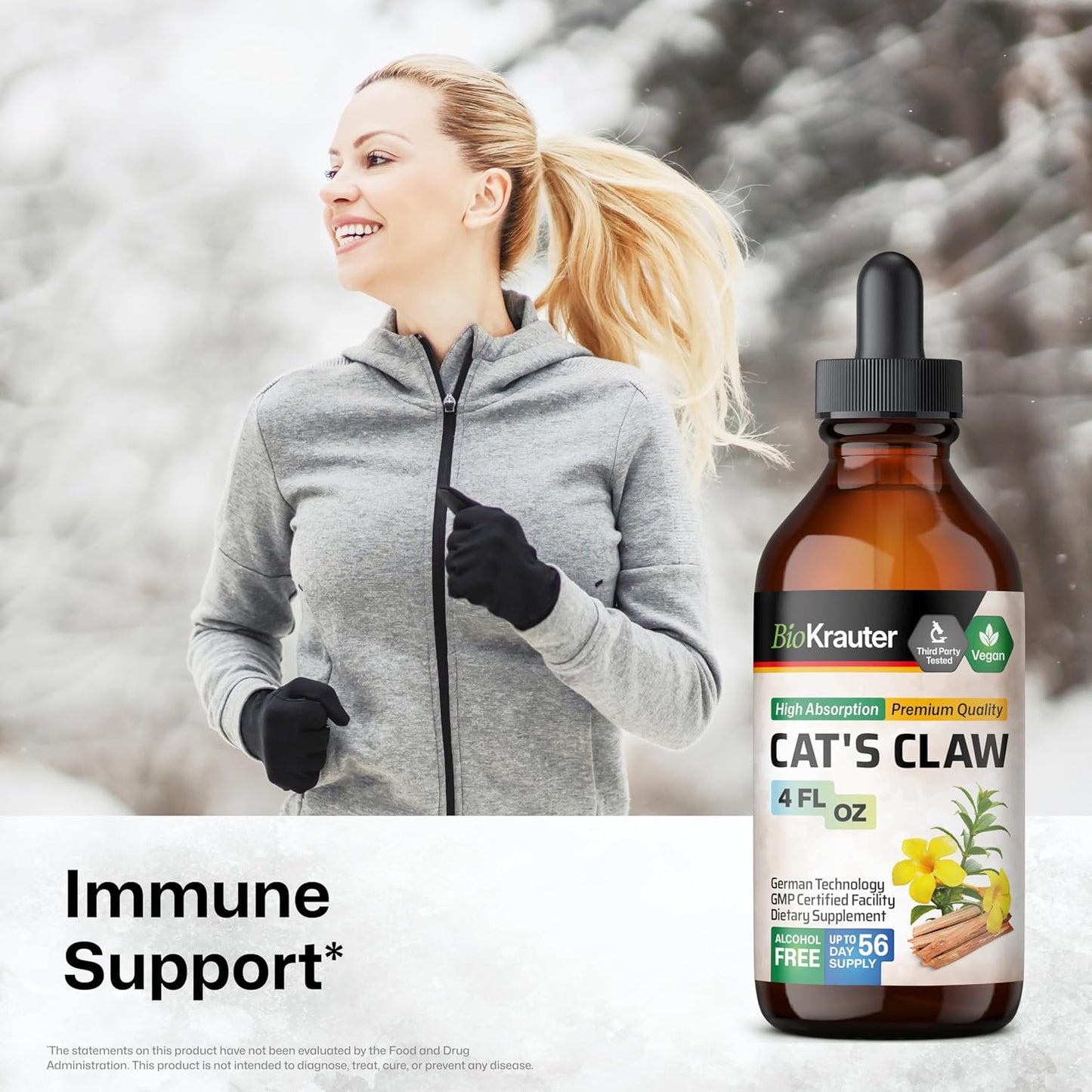 BIO KRAUTER Cats Claw Tincture - Liquid Cats Claw Herb for Immune Support - Alcohol & Sugar Free - Vegan Drops 4 Fl.Oz.