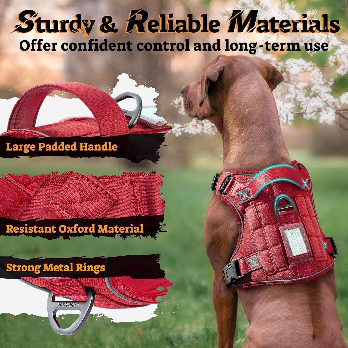 rabbitgoo Dog Harness for Large Dogs No Pull, Tactical Service Pet Vest with Molle and Control Handle, Adjustable and Reflective Military Harness for Easy Walking and Training, Red, XL