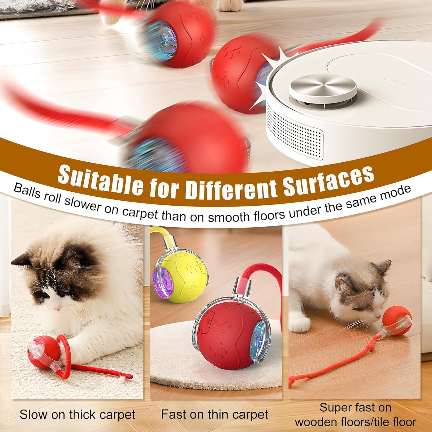 Interactive Cat Toys for Indoor Cats, 2025 New Interactive Cat Toys, Intelligent Automatic Rolling Pet Ball, Automatic Obstacle Avoidance Cat Toy Ball with Rope, Three Modes Adjustment (gray)