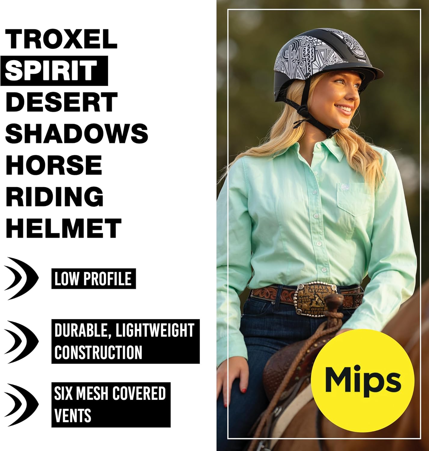 Troxel Spirit MIPS Technology Full Coverage Horse Riding Helmet, Horseback Riding Gear for Equestrians, Medium (7-7-3/8), Desert Shadows