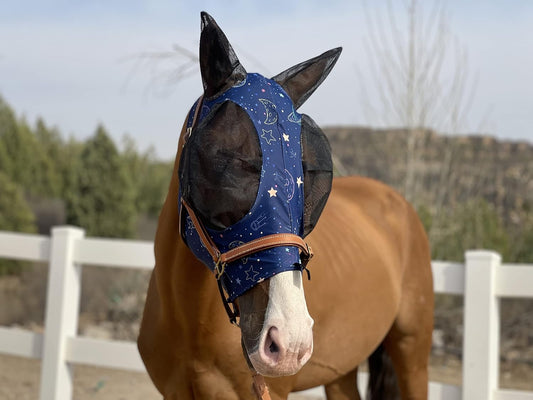 Horse Fly Mask Super Comfort Horse Fly Mask Elasticity Fly Mask with Ears We Only Make Products That Horses Like… (Midnight Blue, L)