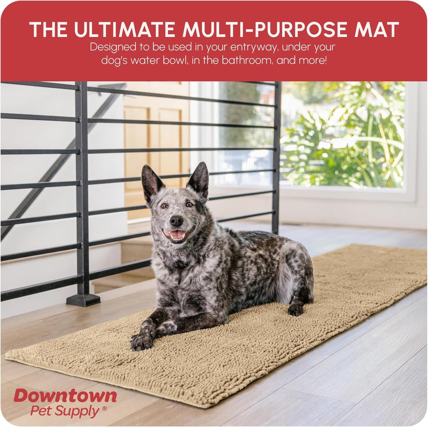 My Doggy Place Microfiber Dog Mat for Muddy Paws, 8' x 2' Oatmeal - Non-Slip, Absorbent and Quick-Drying Dog Paw Cleaning Mat, Washer and Dryer Safe - Hallway Runner