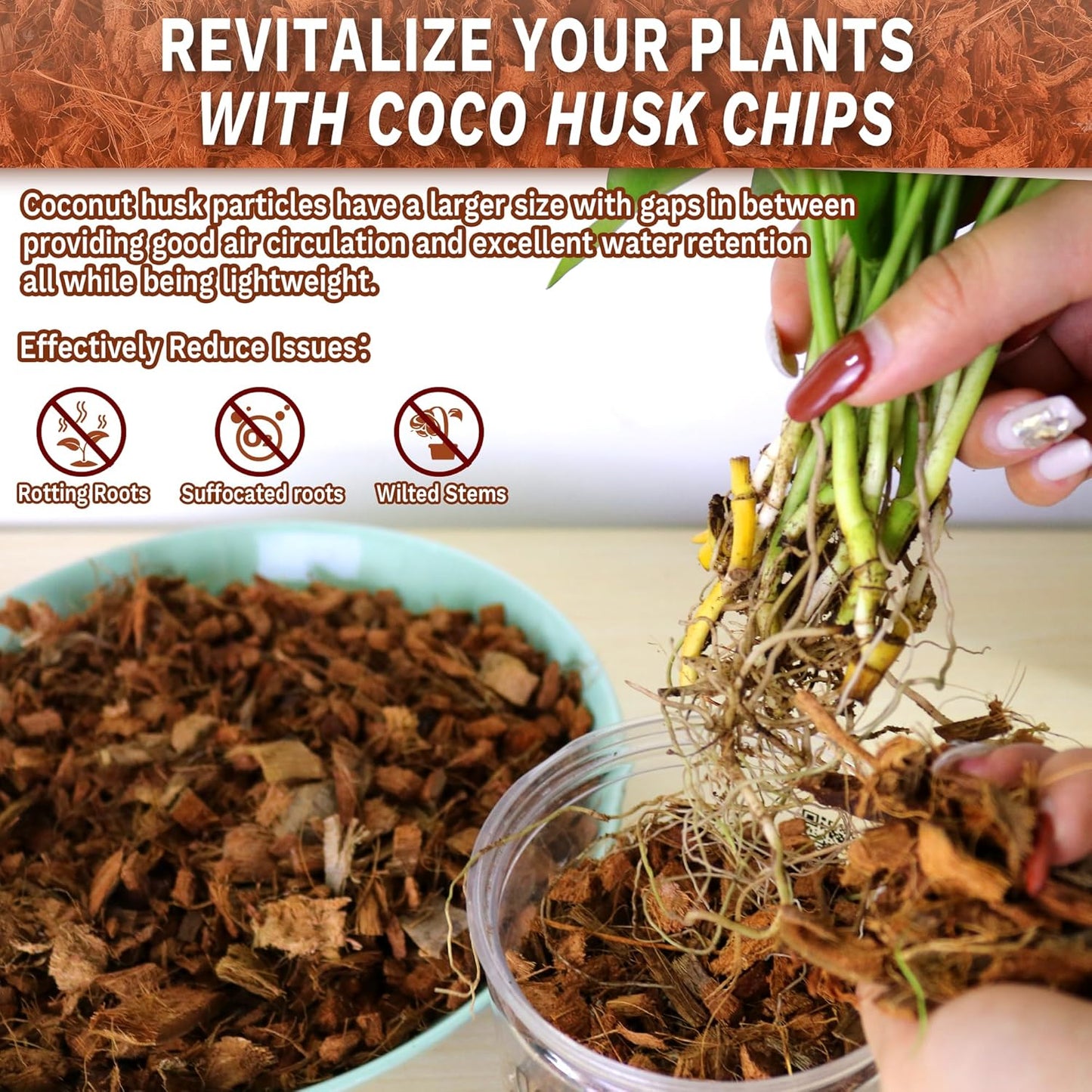 Coco Chips for Plant - COCOUNT Shell 6 Pack Organic Coconut Husk Chips with Low EC & PH Balanced, High Expansion Coconut Substrate Coco Husk Mulch for Garden, Flowers and Reptile'