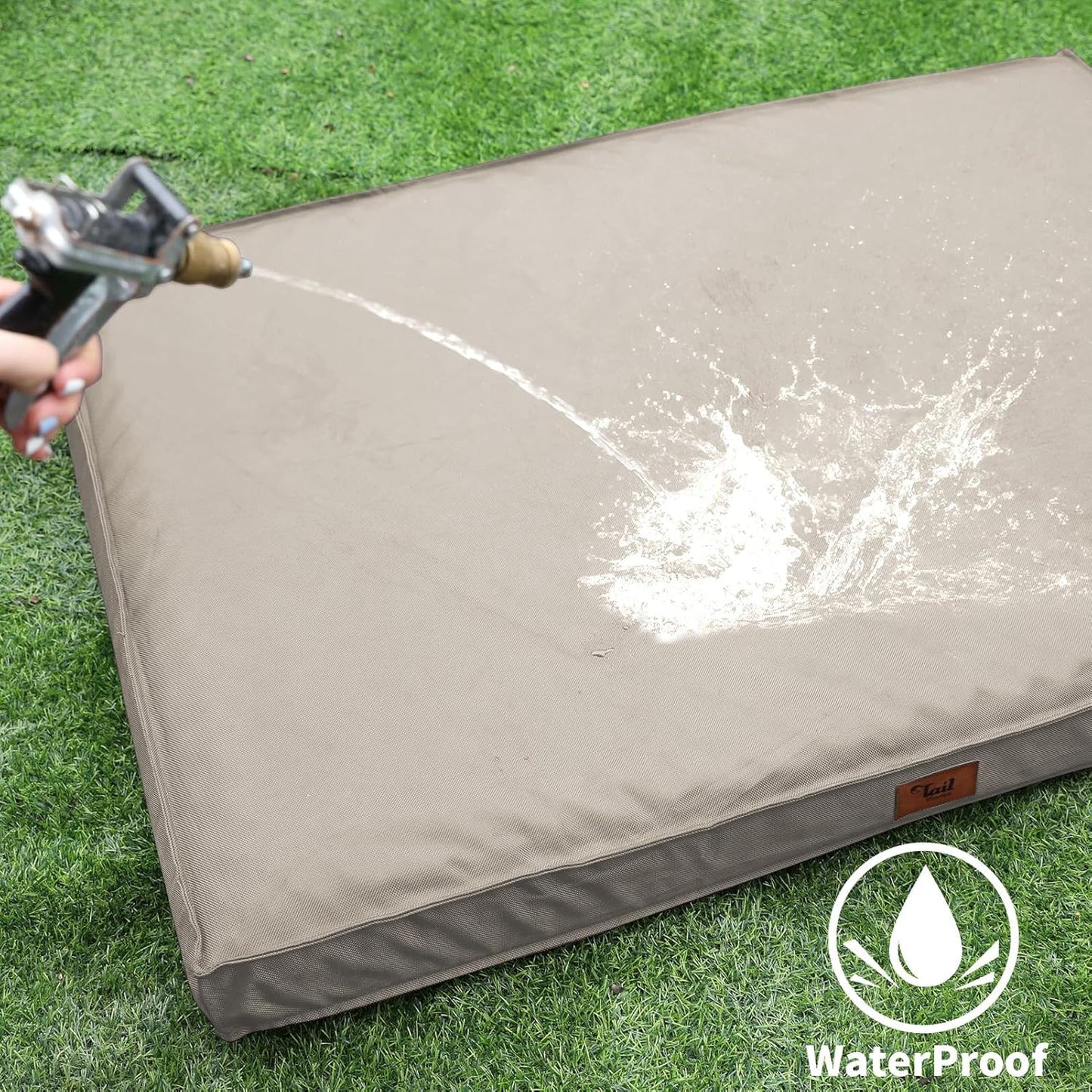 Outdoor Dog Bed for Small Dogs, Waterproof Dog Crate Bed for Small Dogs, Orthopedic Egg Crate Foam Puppy Beds with Washable and Removable Oxford Cover, Khaki