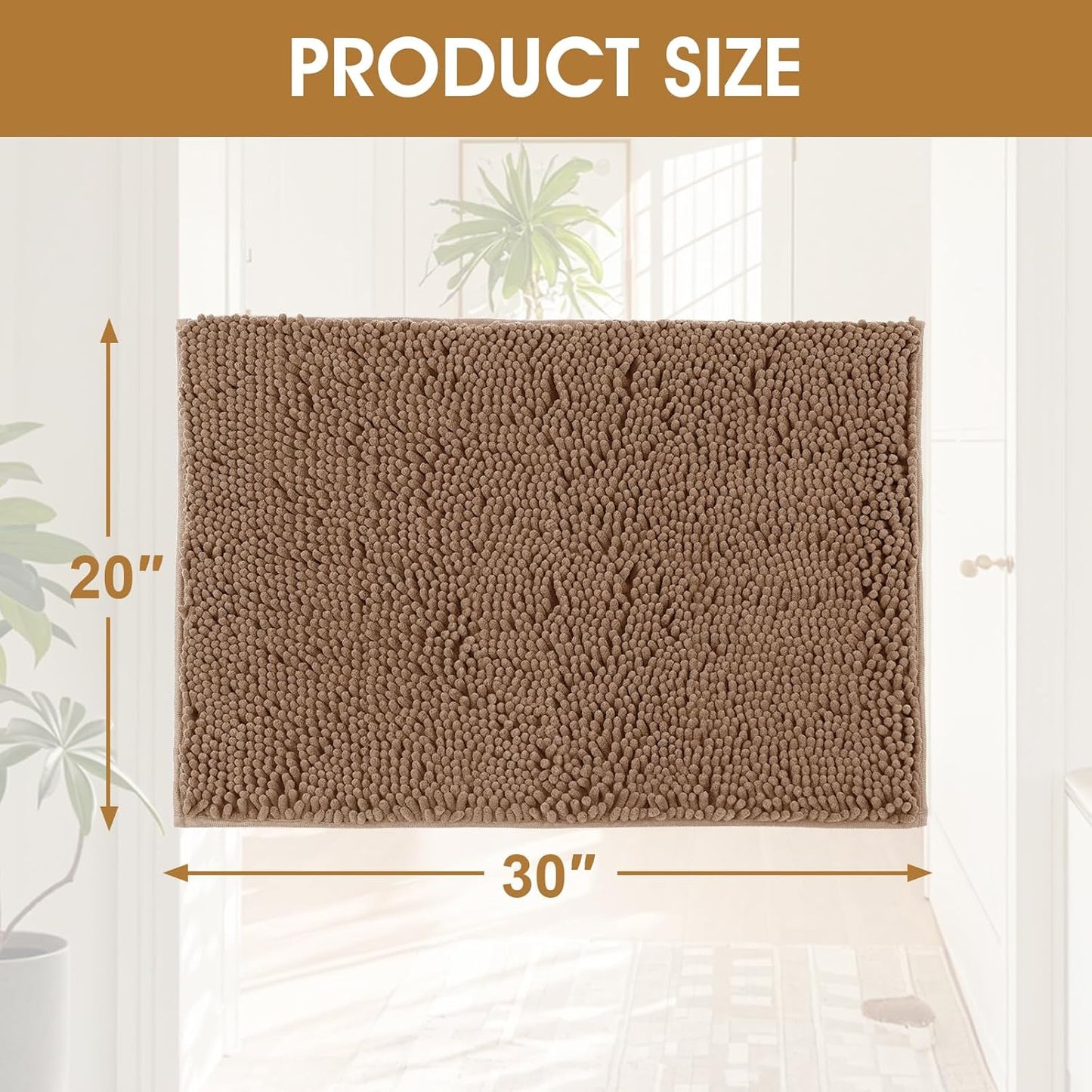 4 Pieces Muddy Door Mats for Dogs, Chenille Absorbent Pet Mats, Quick Dry, Trap Dirt Non Slip Heavy Indoor Doormat Soft Dog Bed Mat Front Inside Door Mat for Indoor Outdoor Entrance,Camel