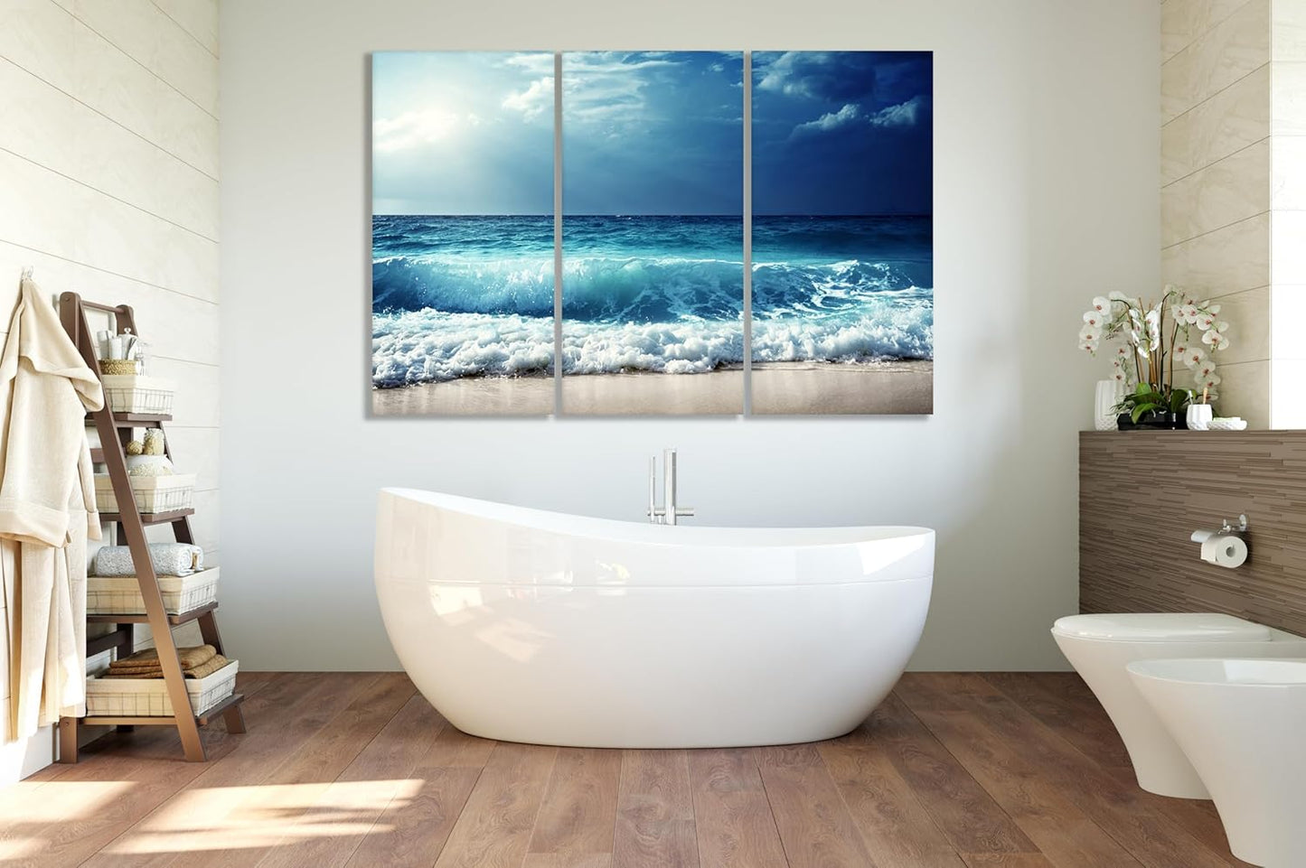 Nature Wall Art Prints - Ocean Forest Mountain Lake Canvas Landscapes - Small to Extra Large Living Room Bedroom Kitchen Bathroom Décor (Summer Ocean Beach, 39L" x 59W" - 3 Panels)