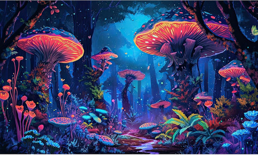 Mushrooms Aquarium Background Fantasy Bright Flowers Butterflies Fish Tank Backdrop Decoration Poster Trippy Wonderland Landscape with Giant Mystical Mushrooms Terrarium Background Decor 60x24in