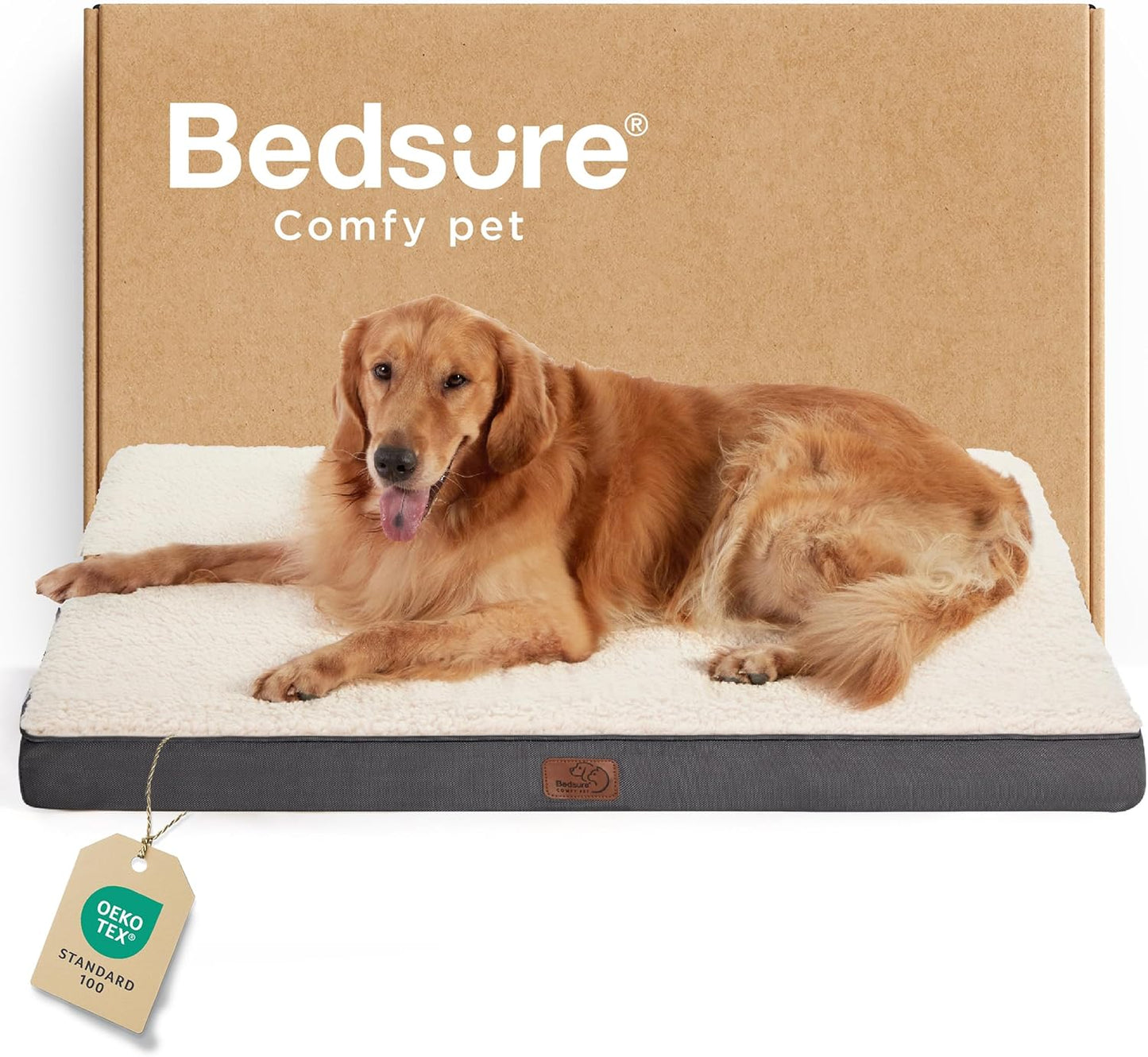 Bedsure XL Dog Beds Large Sized Dog -Orthopedic Flat Extra Large Pet Beds with Removable Washable Cover, Egg Crate Foam Mat, Suitable for Pet Up to 100 lbs