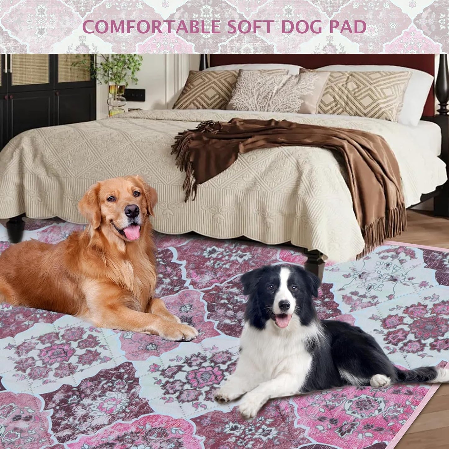 IEUUMLER Washable Pee Pads for Dogs, 2 Pack Reusable Pee Pads for Dogs Non-Slip Grip, Super Absorbent Waterproof Puppy Pads for Potty Training, Playpen, Crate, Whelping Box EU011 Pink, 24x18