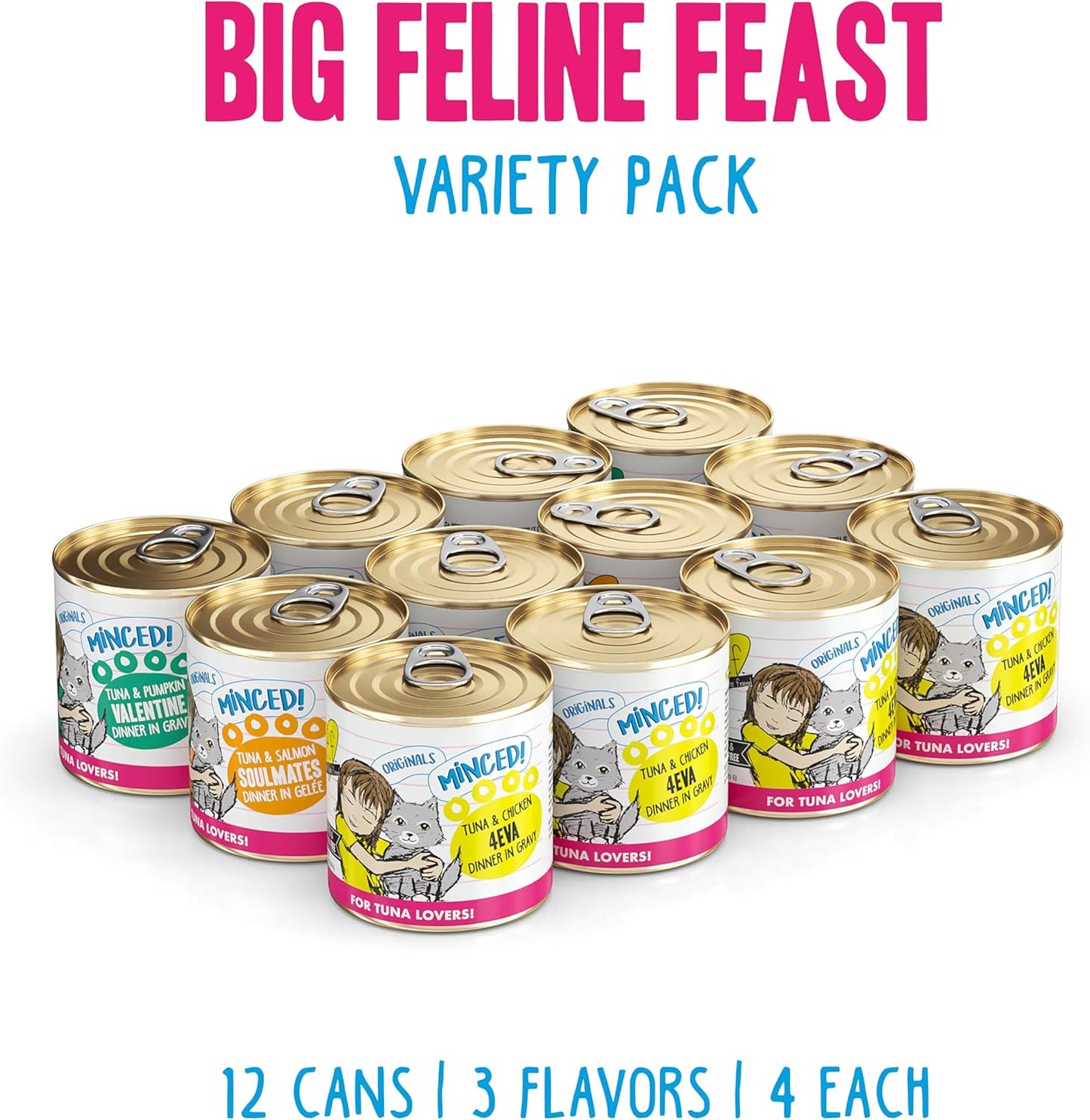 Weruva BFF Minced Natural Wet Cat Food, Big Feline Feast Variety Pack, 10oz Can, Pack of 12