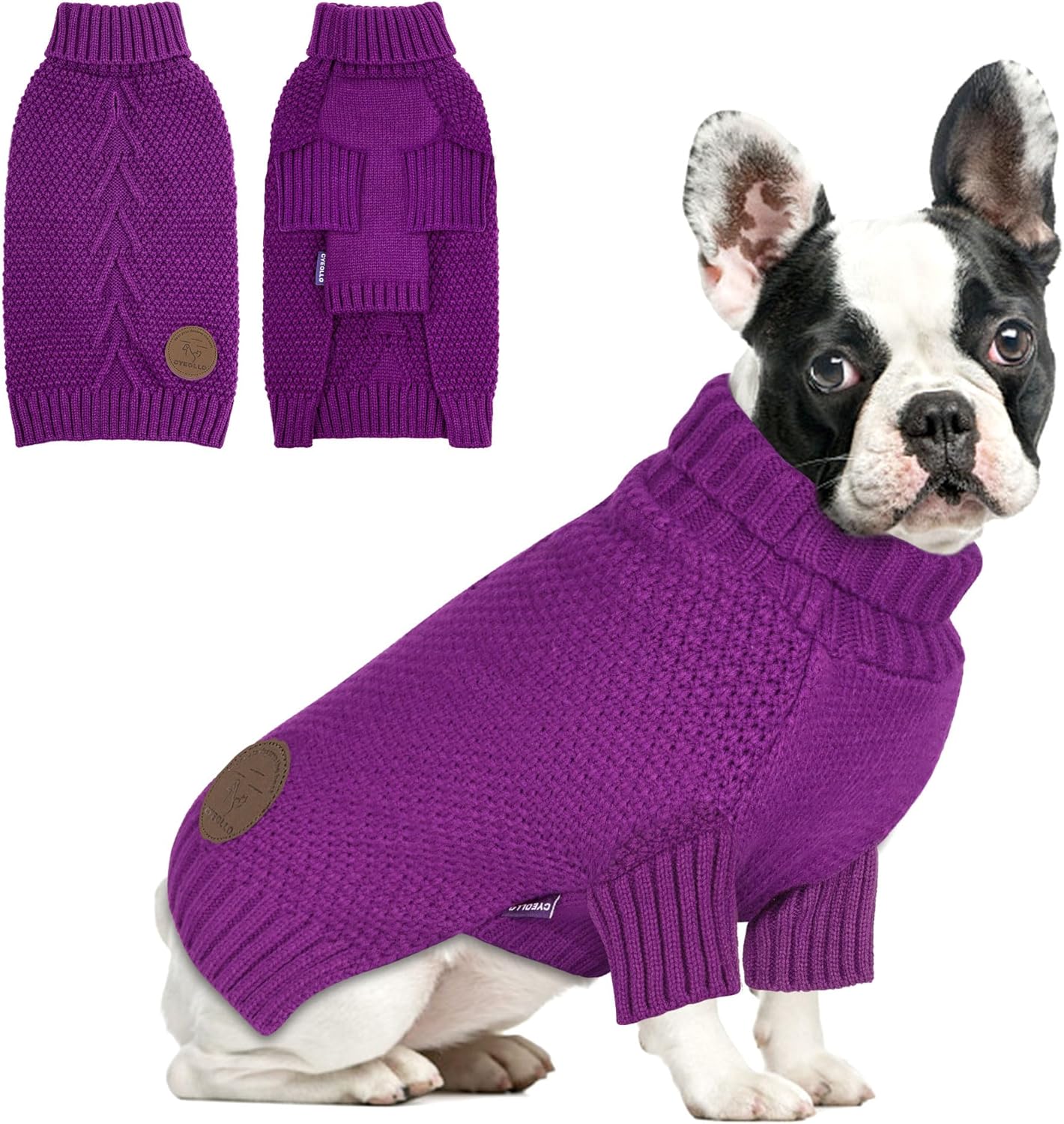 cyeollo Dog Sweater Pullover Turtleneck for Dogs, Classic Knitwear Fall Winter Cold Weather Doggie Clothes Warm Pet Apparel Small Dog Sweaters, Purple M