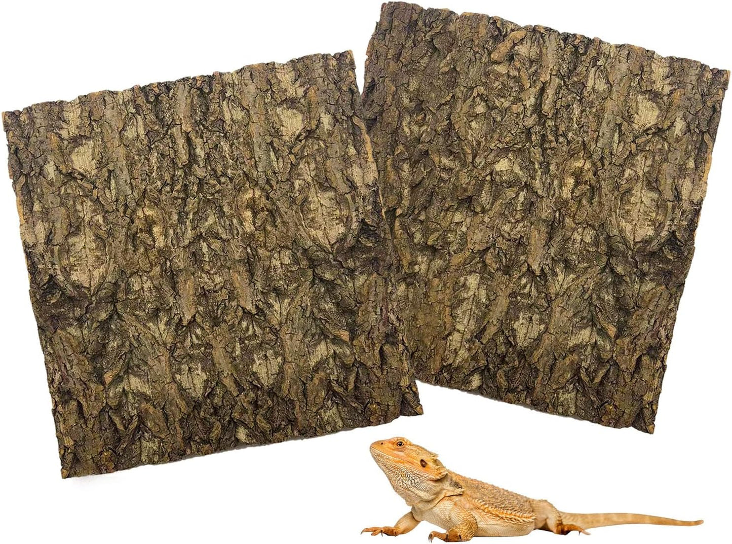 Tfwadmx 2Pcs Terrarium Cork Bark Background, 11.8"x11.8" Thickened Reptile Tank Tree Backdrop Wall Decor Habitat Climbing Mat Decoration for Lizard, Turtle, Gecko, Bearded Dragon, Frog, Chameleon