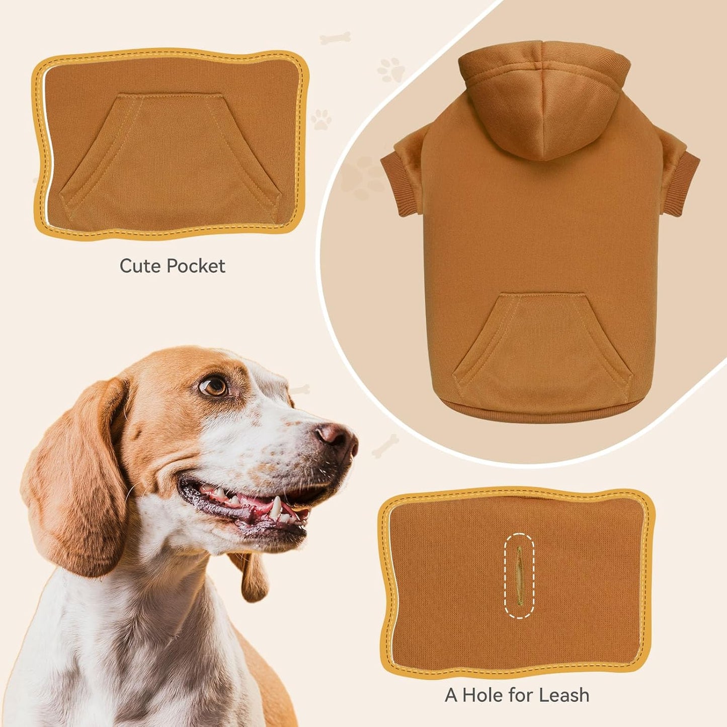 Dog Sweaters for Medium Dogs Dog Hoodie Solid Soft Brushed Fleece Clothes Sweatshirt with Pocket(Coffee-M)