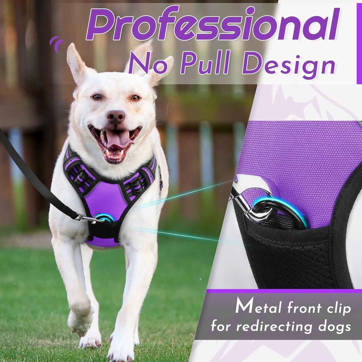 Eagloo Dog Harness Small Sized Dog, No Pull Service Vest with Reflective Strips and Control Handle, Adjustable and Comfortable for Walking, No Choke Pet Harness with 2 Metal Rings, Purple, S