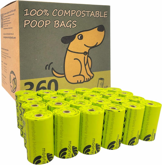 Compostable Dog Poop Bag Rolls, Doggie Poop Bags Refills, Eco-Friendly Pet Waste Bags, Vegetable-Based Unscented, Extra Thick, Leak Proof, Size 9 x 13 Inches, 360 count