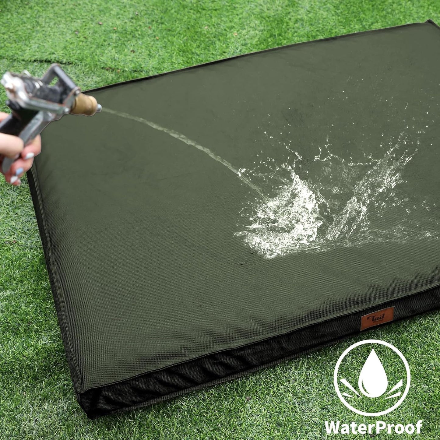 Outdoor All Weather Dog Bed, XXL Waterproof Dog Bed for Large Dogs, Orthopedic Egg Foam Pet Bed Mat with Removable and Washable Oxford Cooling Cover, Dark Green