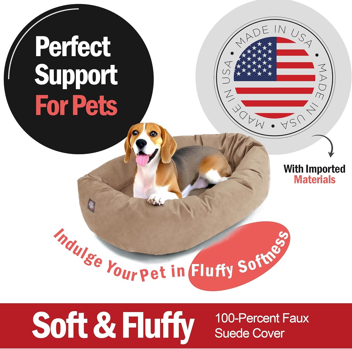 Majestic Pet 32 Inch Suede Shredded Memory Foam Mix Calming Medium Dog Bed Washable 32 x 23 x 7 (Inch) - Cozy Soft Round Donut Dog Bed with Spine for Head Support - Pet Bed Stone